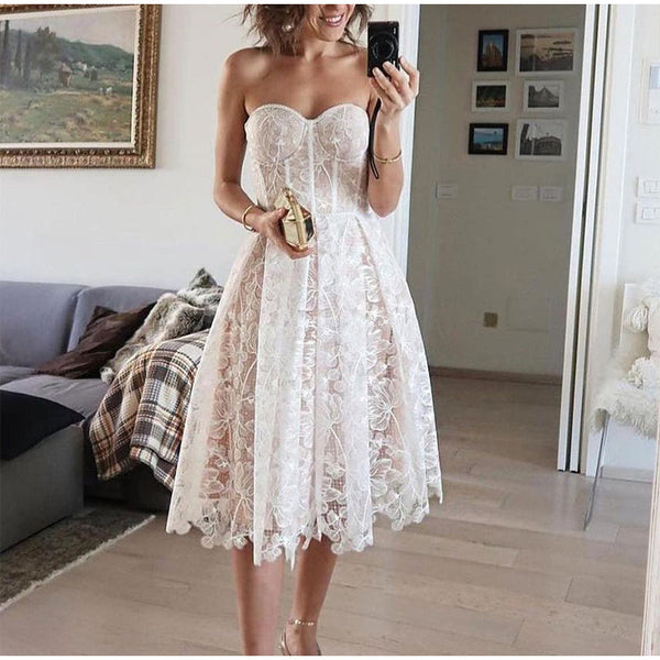 Sexy Strapless Printed Lace Party Dress